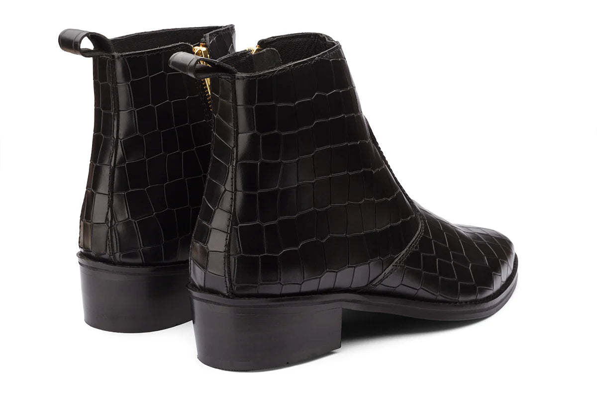 KAZAN - BLACK CROCO CUBAN HEEL BOOT