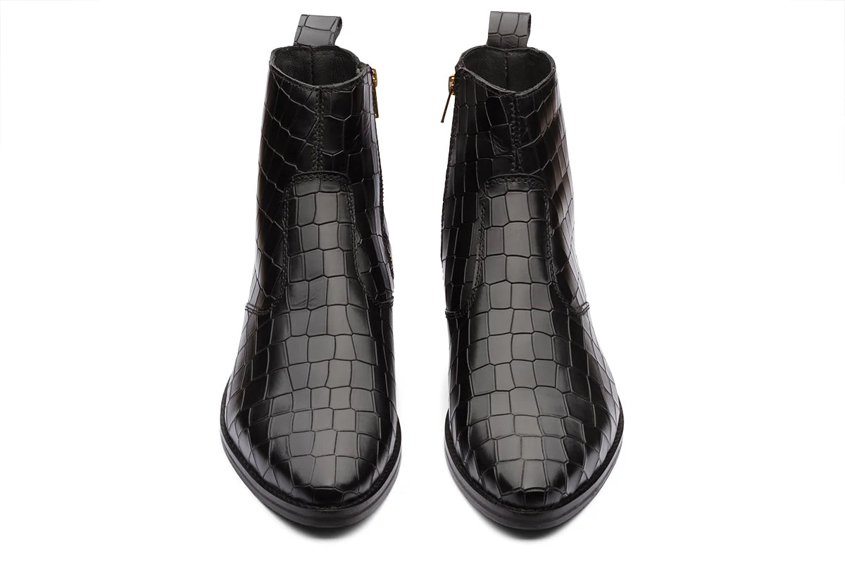 KAZAN - BLACK CROCO CUBAN HEEL BOOT