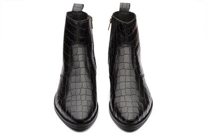 KAZAN - BLACK CROCO CUBAN HEEL BOOT