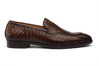 BRITAIN - CHESTNUT BROWN HANDWOVEN LEATHER SHOES
