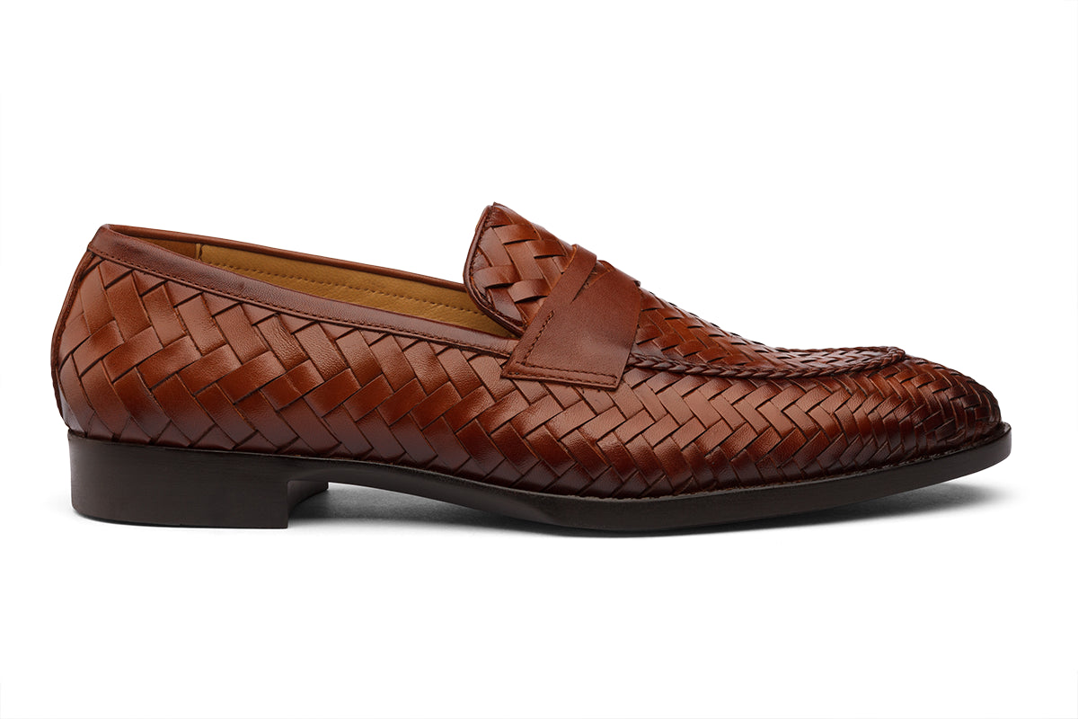 BRITAIN - TAN HANDWOVEN LEATHER SHOES