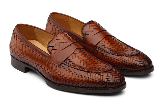 BRITAIN - TAN HANDWOVEN LEATHER SHOES