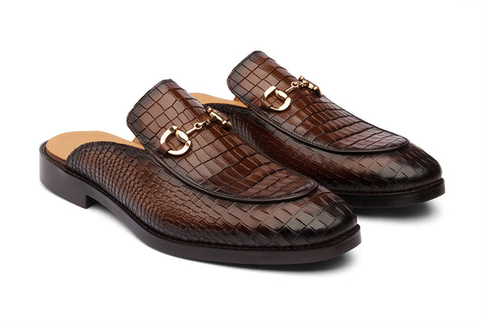 VIGO - CHESTNUT BROWN LEATHER MULES