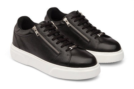 SEATTLE - BLACK MILLED LEATHER SNEAKERS
