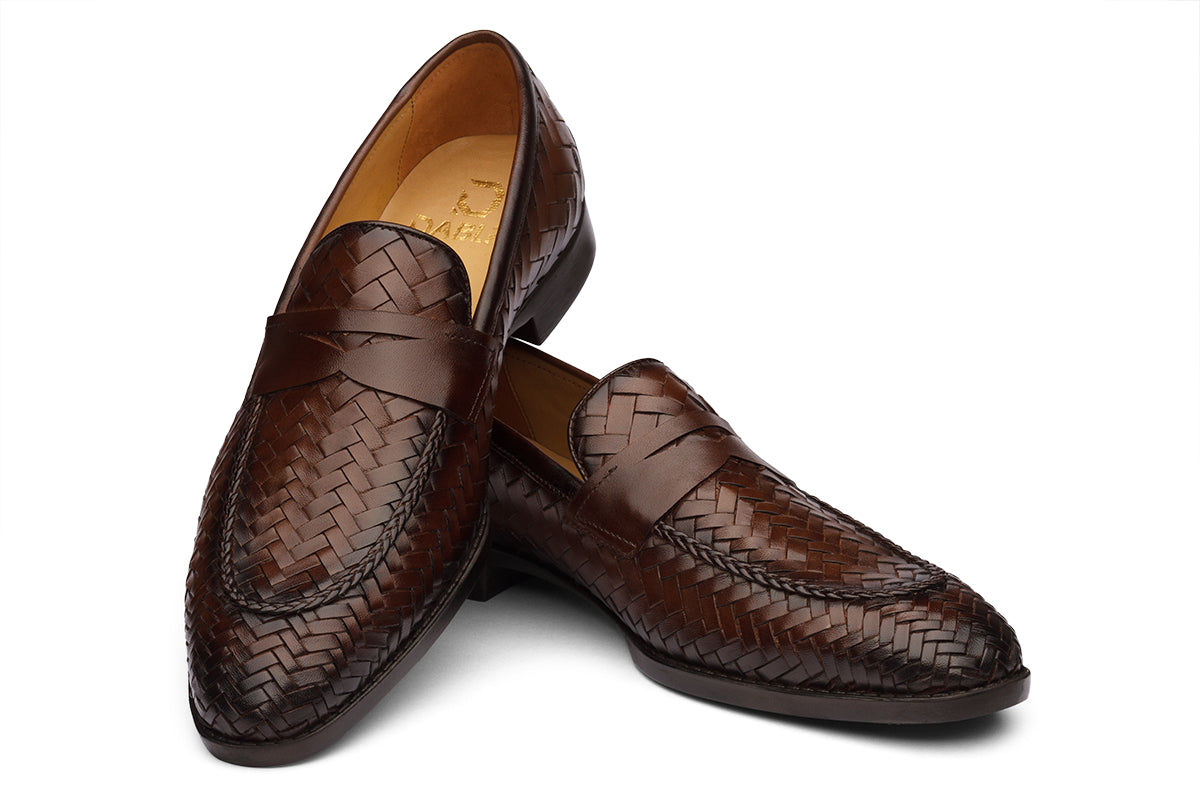 BRITAIN - CHESTNUT BROWN HANDWOVEN LEATHER SHOES