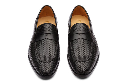 BRITAIN - BLACK HANDWOVEN LEATHER SHOES