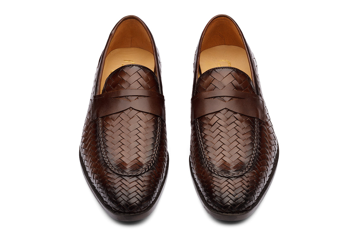 BRITAIN - CHESTNUT BROWN HANDWOVEN LEATHER SHOES