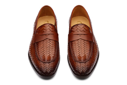 BRITAIN - TAN HANDWOVEN LEATHER SHOES