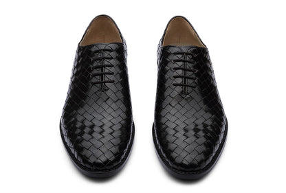 VENICE – BLACK HANDWOVEN LEATHER SHOES